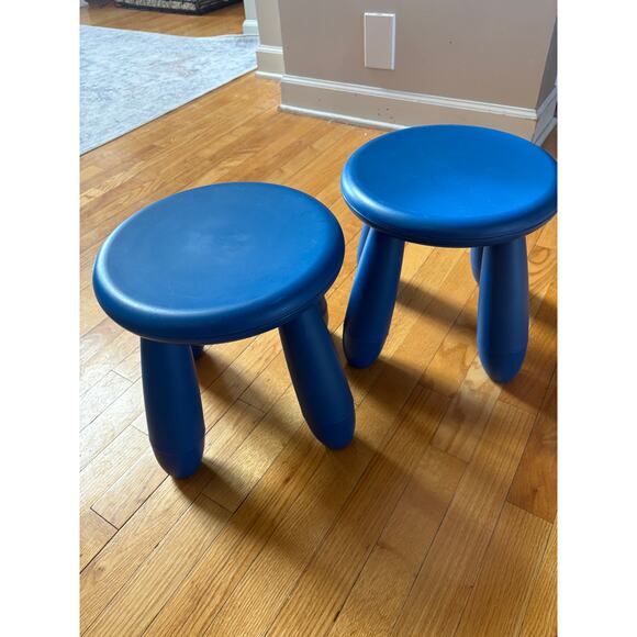 Set of 2 Vintage IKEA 1990s MAMMUT Blue Four Legged Stools rare ! Fast shipping - Picture 8 of 10